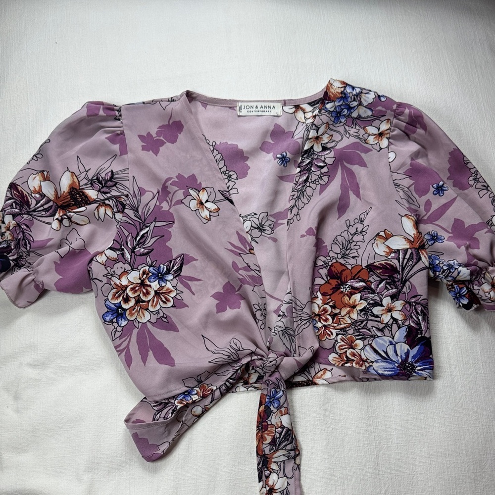 Jon & Anna Floral‎ Tie-Front Blouse - Lavender and Multicolor